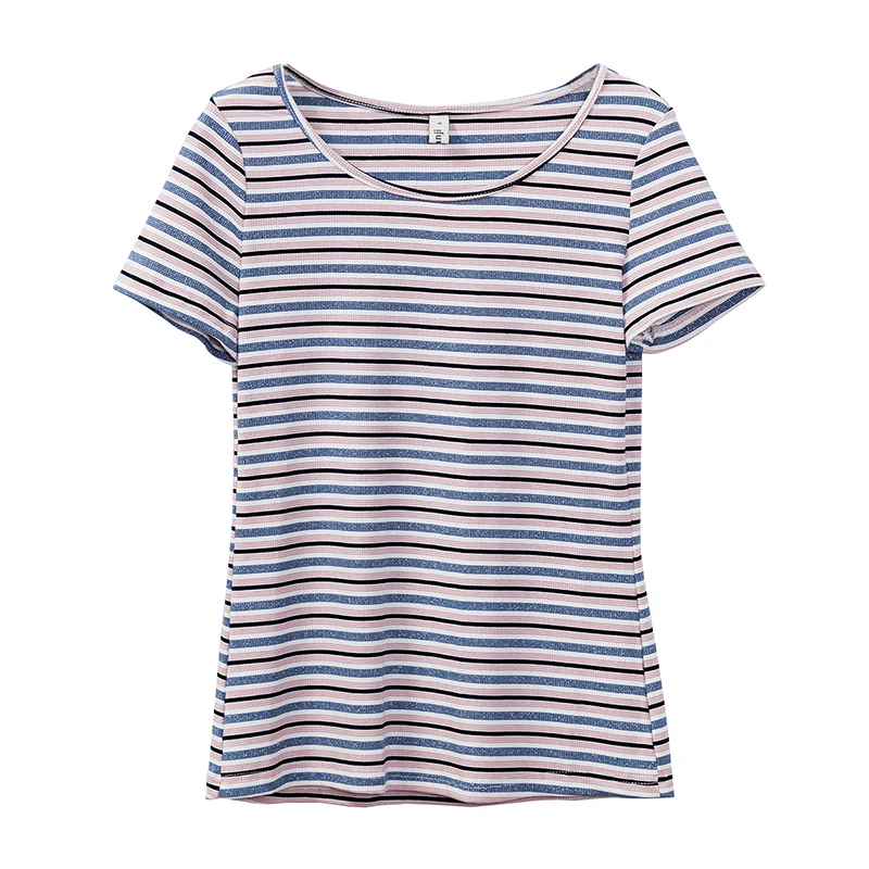Casual Striped Women T Shirt O-Neck Short Sleeve Summer Lady Tees Top M30243 | Женская одежда