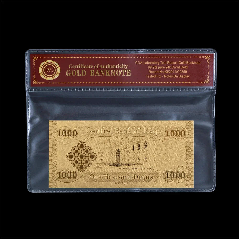Всегда держать позолоченный корабль Ирак 1000 динар золото банкноты с Пластик крышка|banknote|banknote gold |