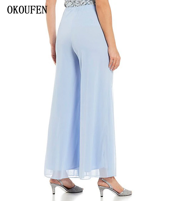 Размера плюс широкие шифоновые брюки для матери невесты свадьбы 2021 женщин