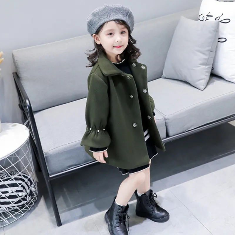 

DFXD Toddler Girls Coat 2017 Fashion Winter Long Soild Double-breasted Flare Sleeve Girls Wool Coat Kids Princess Outwear 2-8Y