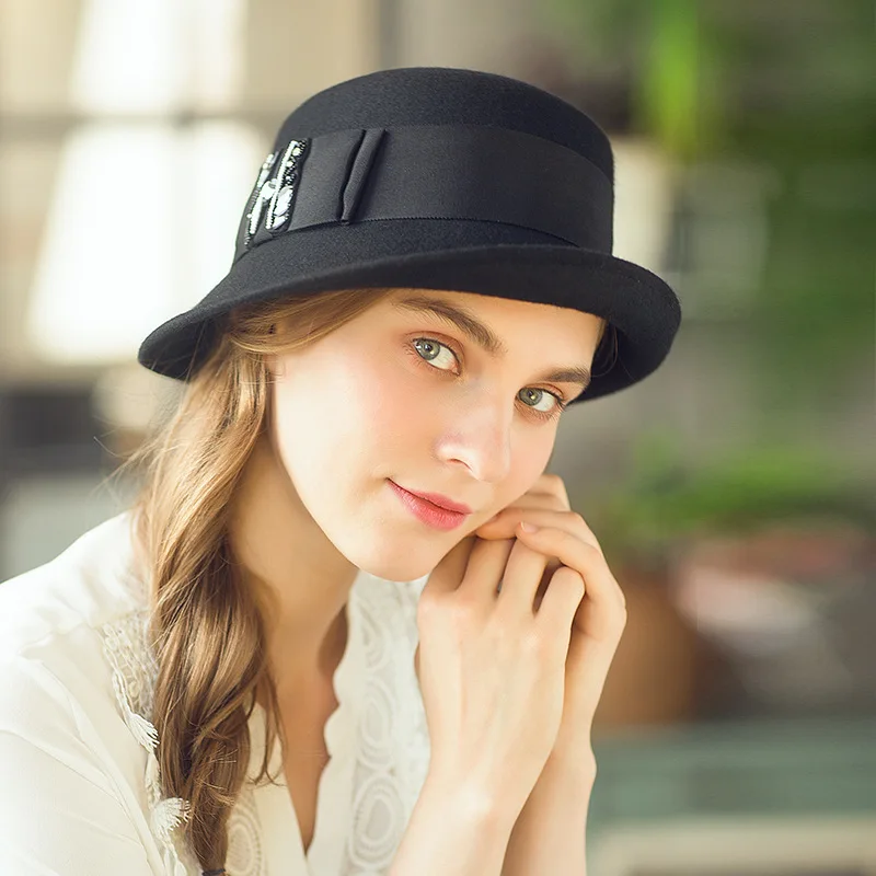 Женская шерстяная шапка Fedoras модная с куполом для девочек осенне зимняя