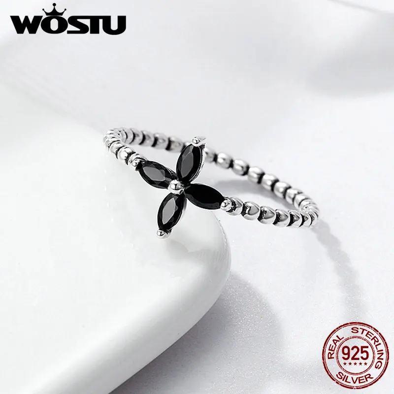 WOSTU бренд Настоящее 925 пробы Серебряный нежный цветок кольца для женщин Аутентичные ювелирные изделия подарок CQR137
