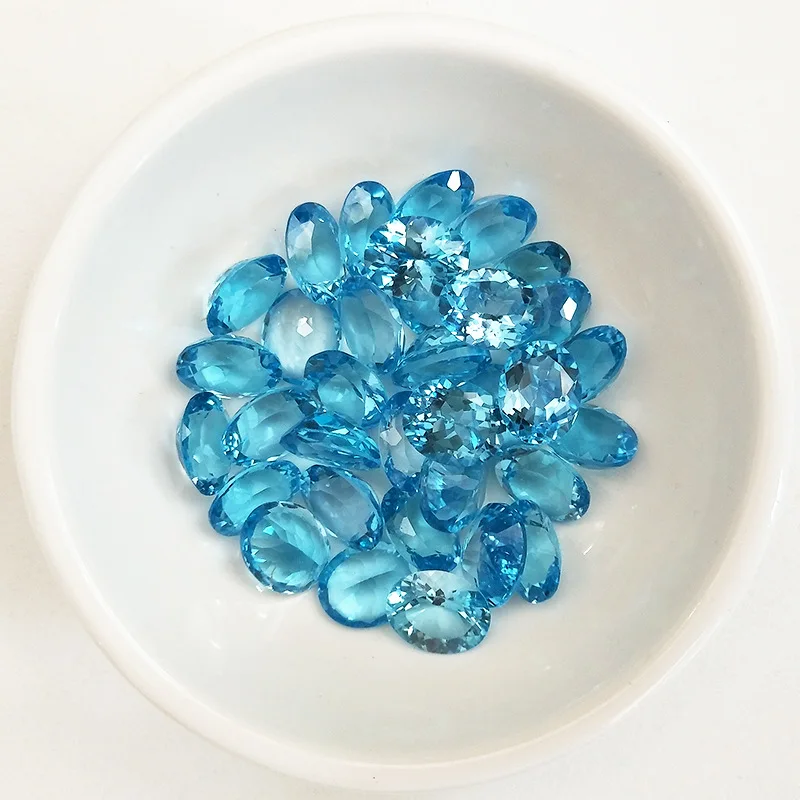 Blue Topaz Wong Rain AAAAA качество натуральный овальный камень форма натуральный голубой топаз свободные драгоценные камни DIY Изготовление ювелирных изделий - Цвет: Blue Topaz