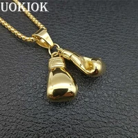 hip hop golden boxing gloves pendant necklace menwomen gold color stainless steel chain fitness necklaces sports jewelry
