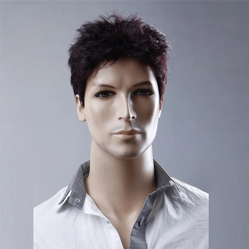 MSI Wigs 6 дюймов короткие прямые парики для мужчин цвет красного вина парик натуральный мужской парик синтетические волокна термостойкие