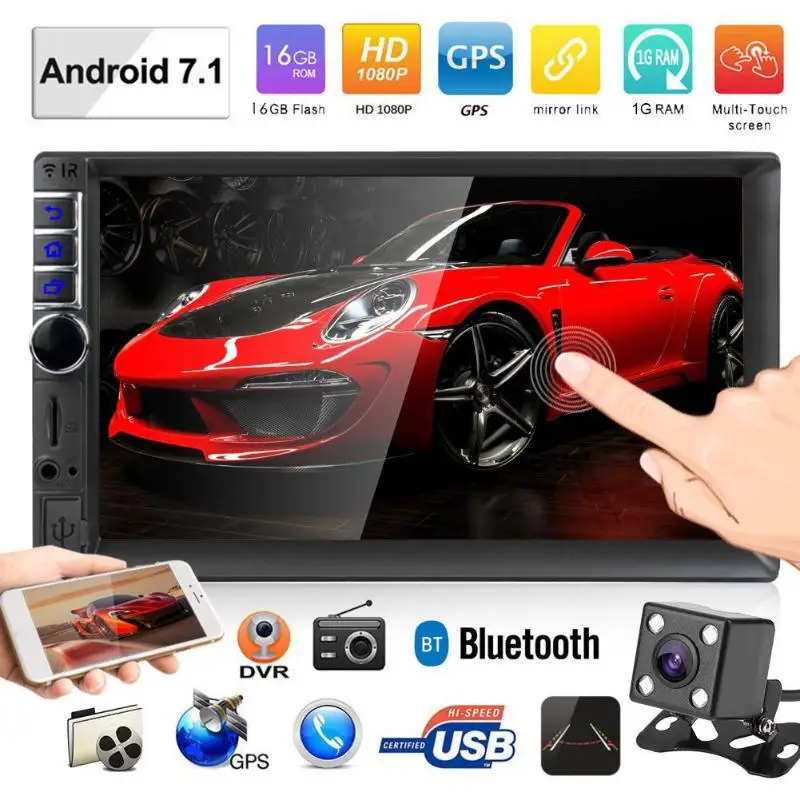 

Автомагнитола 2 Din, 7 дюймов, стерео, 2 Din, WiFi, BT, Android, автомобильный стерео MP5 плеер, GPS-навигатор, FM-радио, с камерой заднего вида