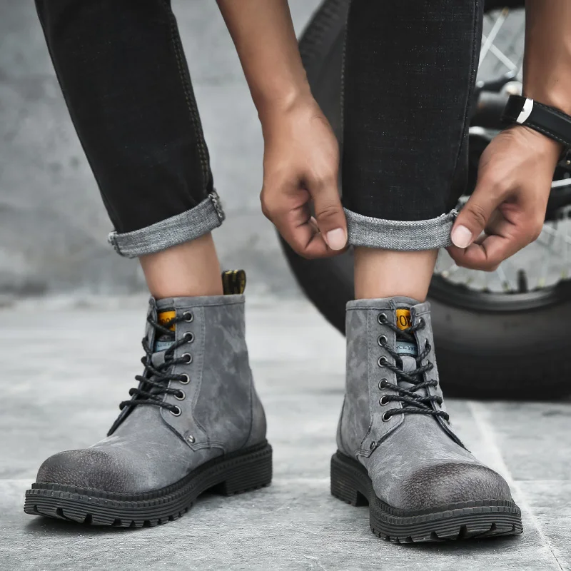 Autumn Winter Martin Boots Men PU Leather Plus Fur Warm Shoes Mid-calf New Fashion Sapatos Masculin | Обувь