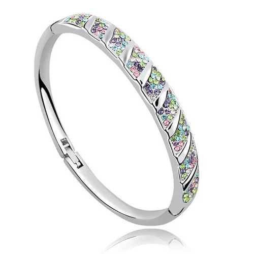 silver multi АААА+ стразы круглые манжеты Браслет Bangl Кристалл Модные ювелирные изделия амулеты Аксессуары для девочек продвижение Высокое качество - Окраска металла: silver multi