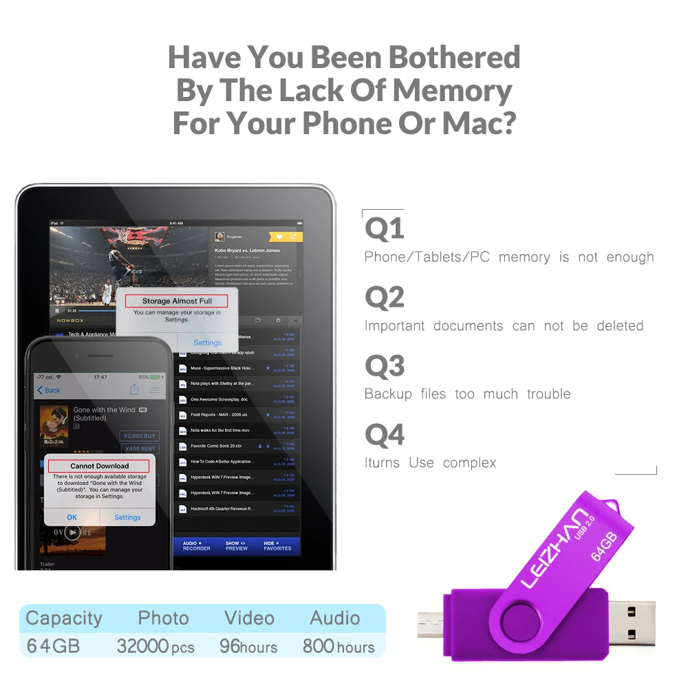 LEIZHAN телефон Memory Stick для Android USB флеш накопитель 128 Гб 64 ГБ 32 16 8 4 Флешка usb 2 0 OTG