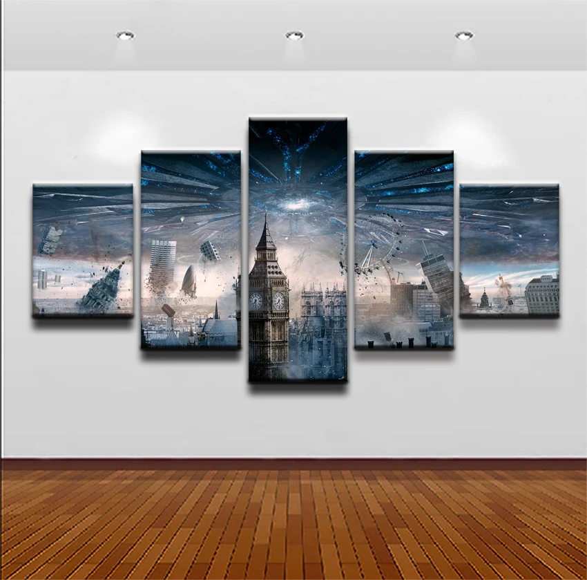 HD картина из 5 частей с принтом Город картины ландшафт зданий иллюстрация Холст