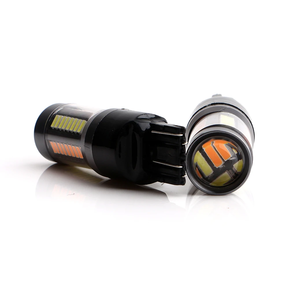 YM E-Bright 10 шт переключатель 7443 T20 4014 66 SMD 7444NA W21/5 W 12V двухцветные белые/Янтарные 990Lm поворотные парковочные тормозные огни
