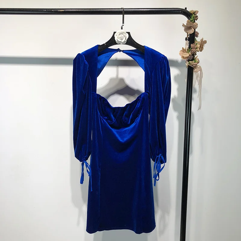 2019 демисезонный модная уличная Винтаж Стиль сексуальная спинки Бархат Мини