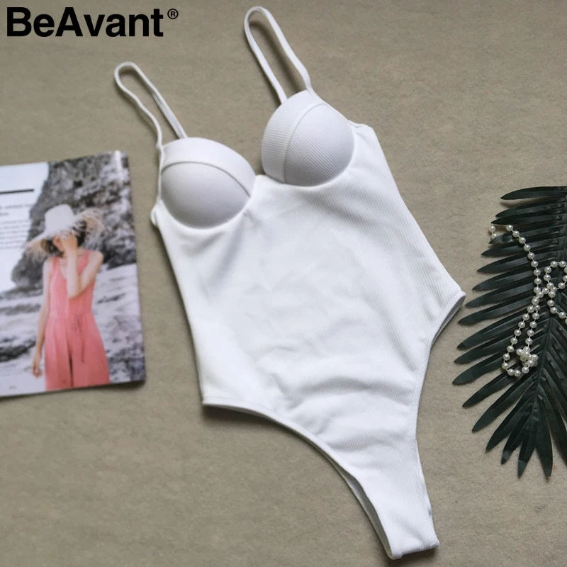BeAvant, сексуальный купальник с бретельками, женский, цельный, белый, стринги, бикини, купальник, пуш-ап, летний, пляжный, купальник, черный - Цвет: Белый