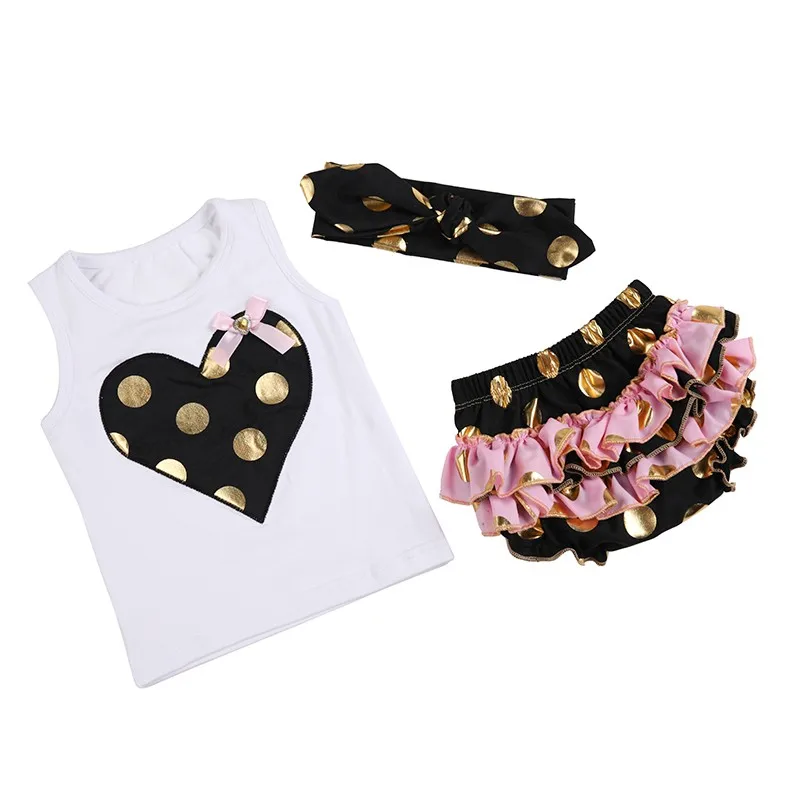 2017 Одежда для маленьких девочек 3 шт. футболка + короткие шаровары повязка на