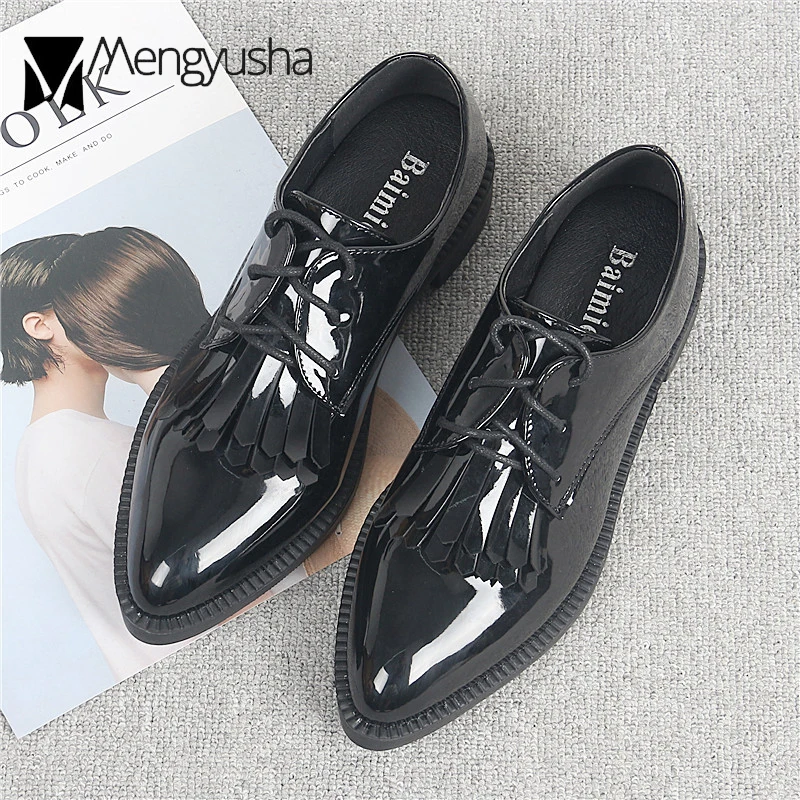 Женская обувь на платформе утепленные дном туфли оксфорды бахрома Туфли без