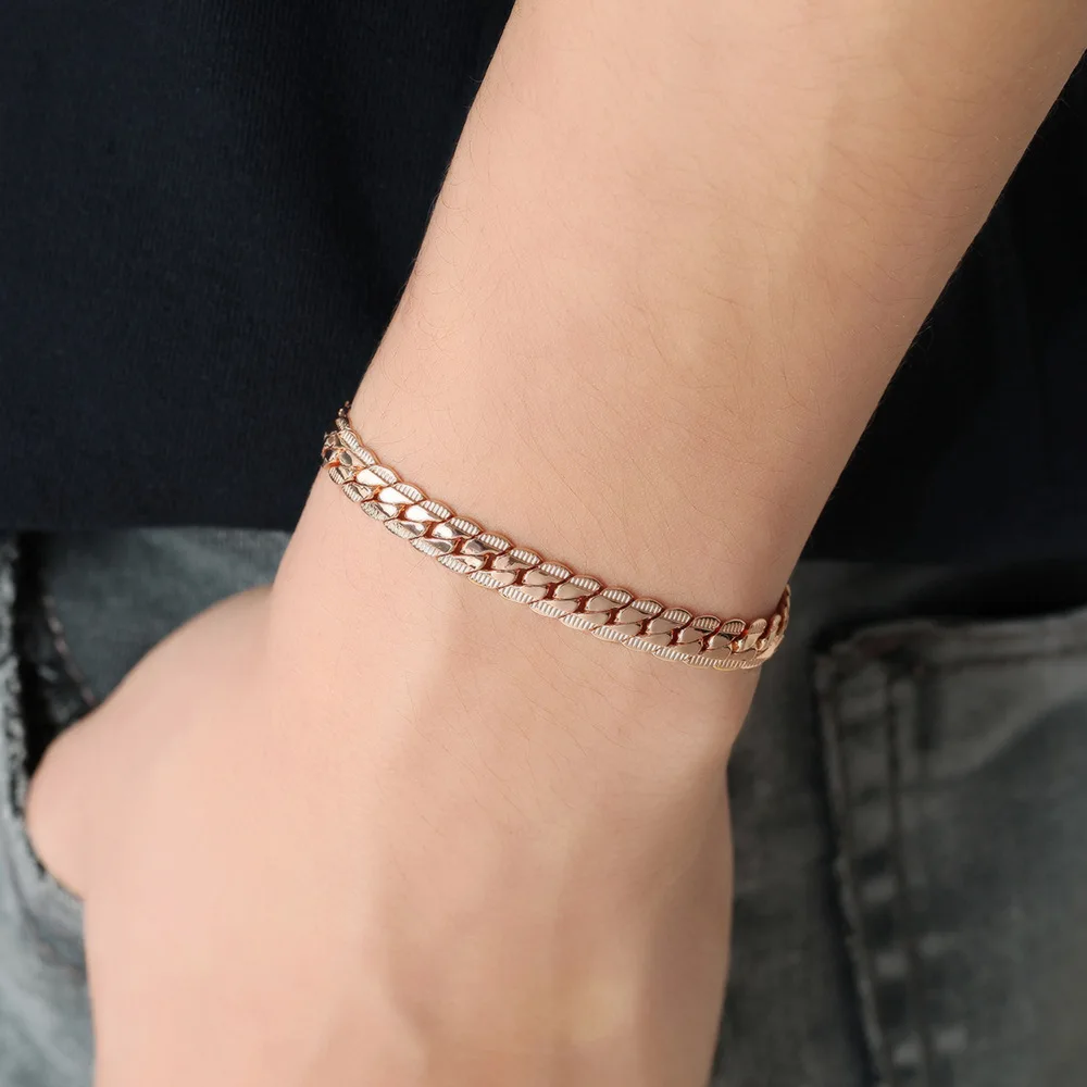 Классический сплошной Rose Gold Filled мужские женские змея кости браслет-цепочка 8.26&quot