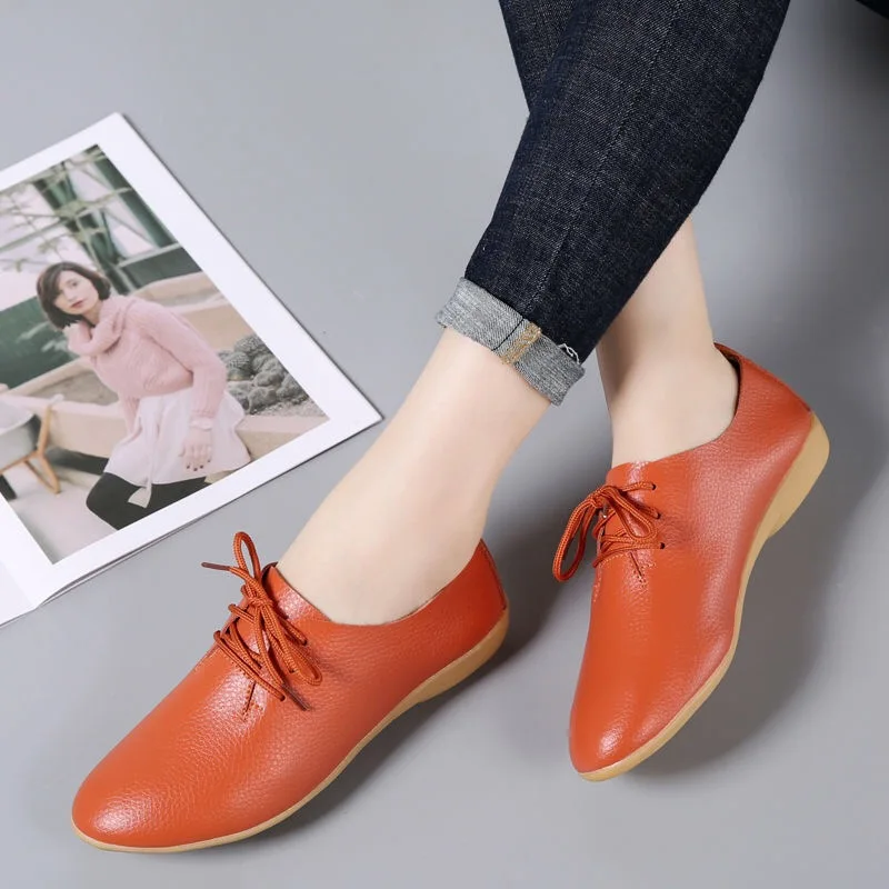 Туфли женские демисезонные на плоской подошве из кожи шнуровке | Обувь