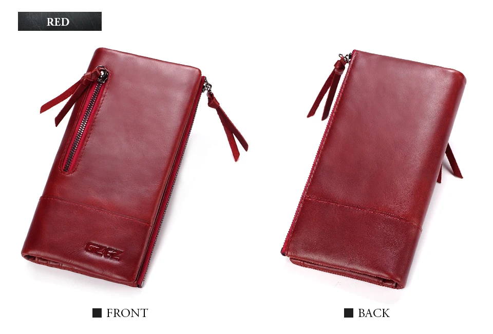GZCZ Genuine Leather Wallet Female Coin Purse Women Wallets Double Zipper Clamp For Money Clutch Long Walet Woman Portomonee
