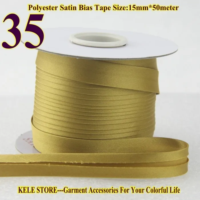 35 dark golden Полиэфирная атласная косая лента Размер: 15 мм Ширина: 5/" 50 м/лот ручная работа,$7/50 метров темно-синий желтый темно-красный - Цвет: 35 dark golden