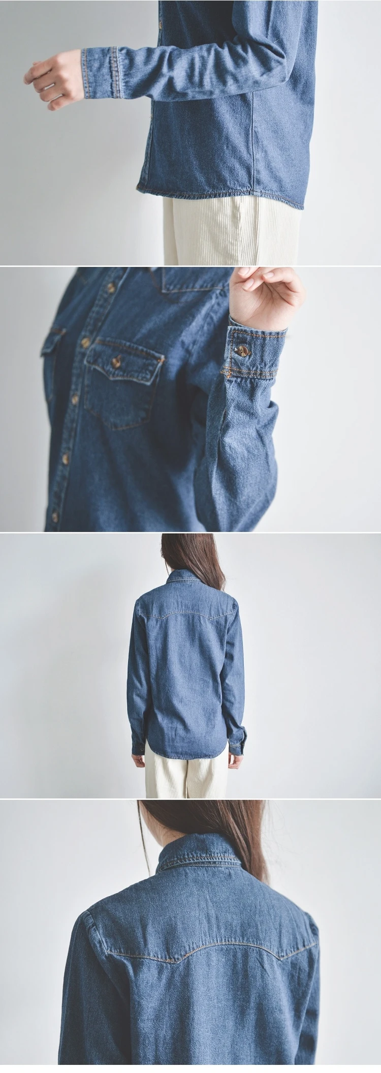 

streetwear fashion brand spring fall blouse women tops denim shirts ladies pockets turn-down collar blusa vetement femme blue