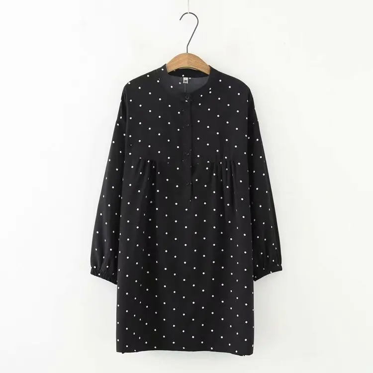 Женское хлопковое платье большого размера с длинным рукавом и принтом весеннее