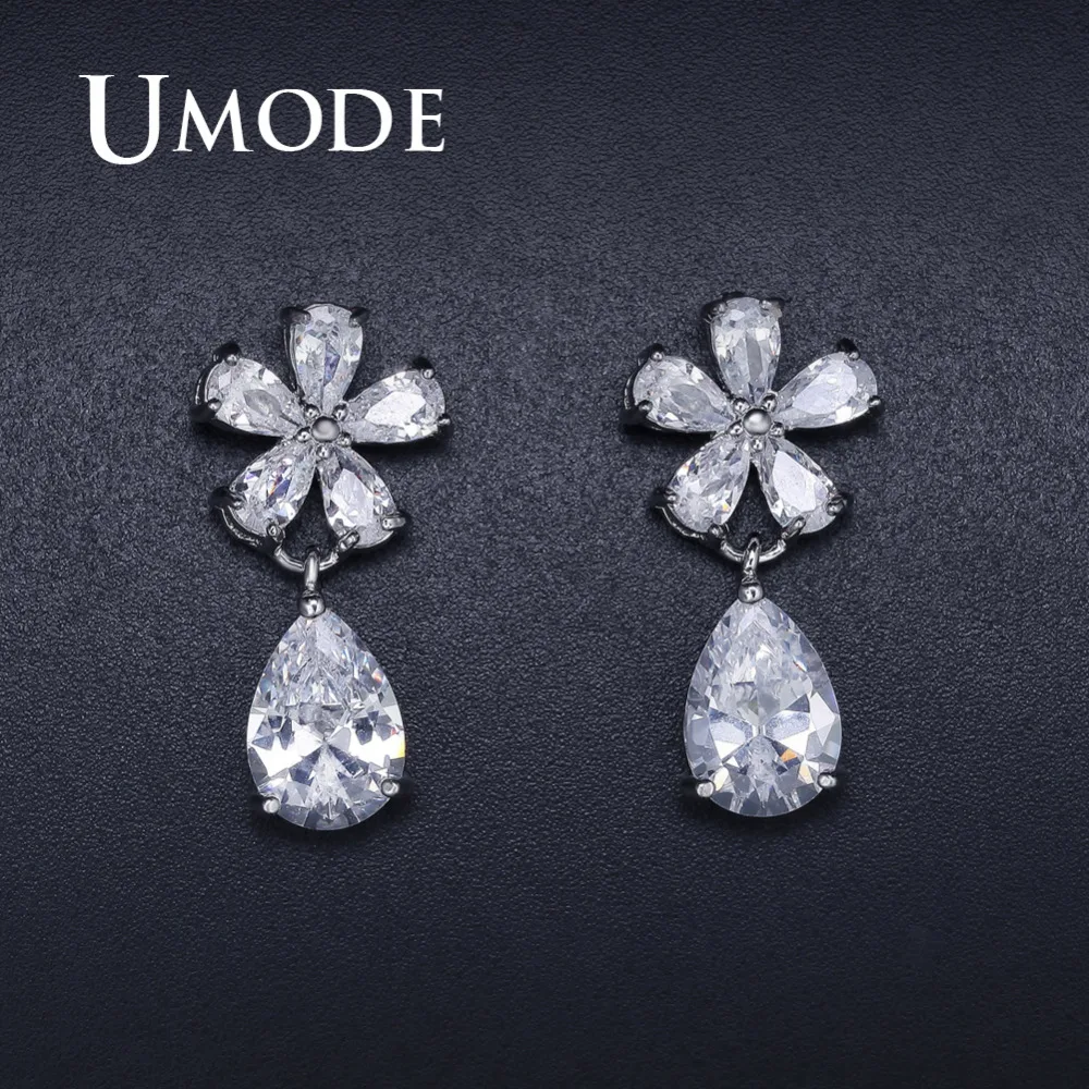 Модные серьги-подвески UMODE с фианитами в форме капли воды для женщин украшения