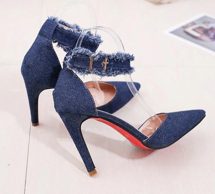 Женские повседневные сандалии из джинсовой ткани с острым носком на очень