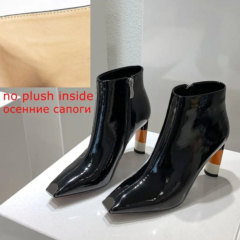 no plush inside ALLBITEFO/Размеры: 36-43; пикантные женские ботинки на высоком каблуке; высококачественные женские ботильоны с металлическим носком; женская обувь на высоком каблуке; модные ботинки - Цвет: no plush inside