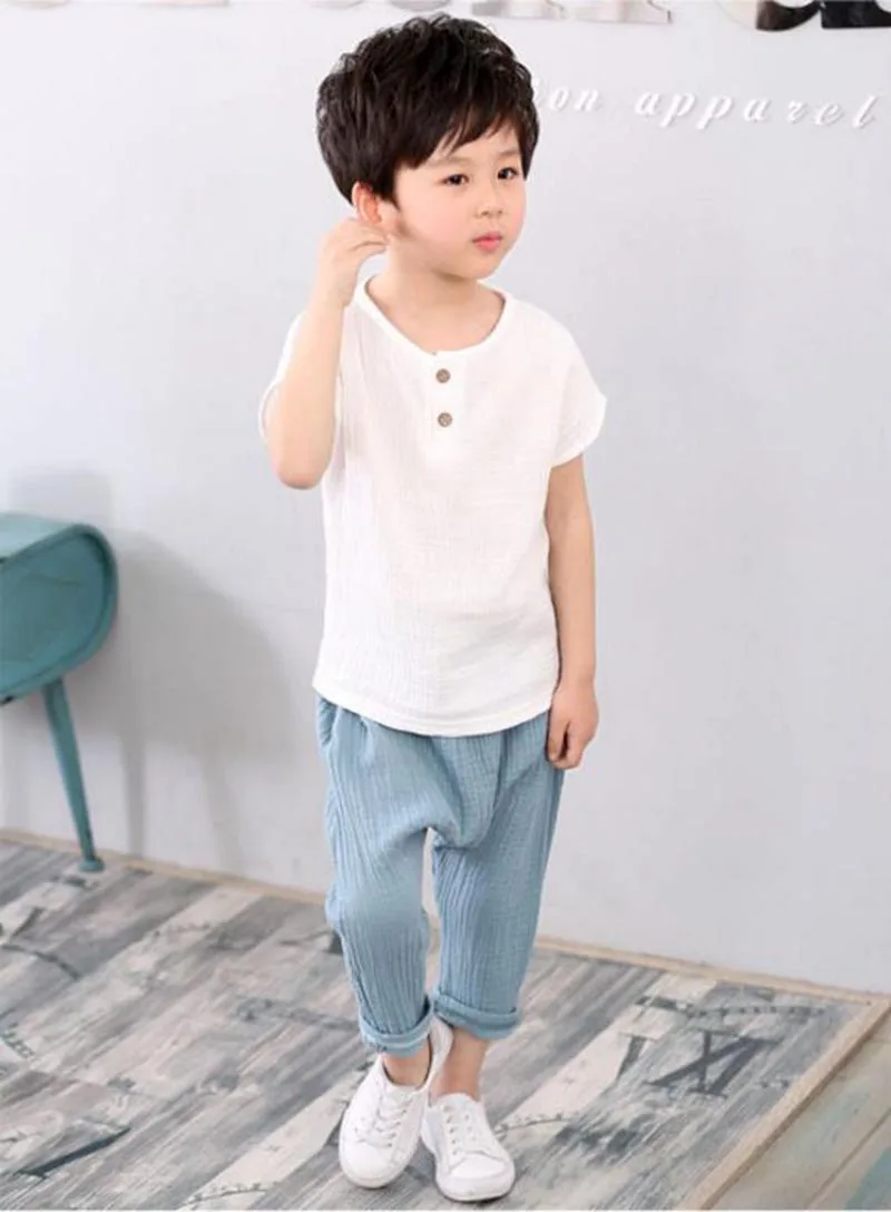 _ Одежда для мальчиков 2018 новые льняные плиссированные Повседневные детские