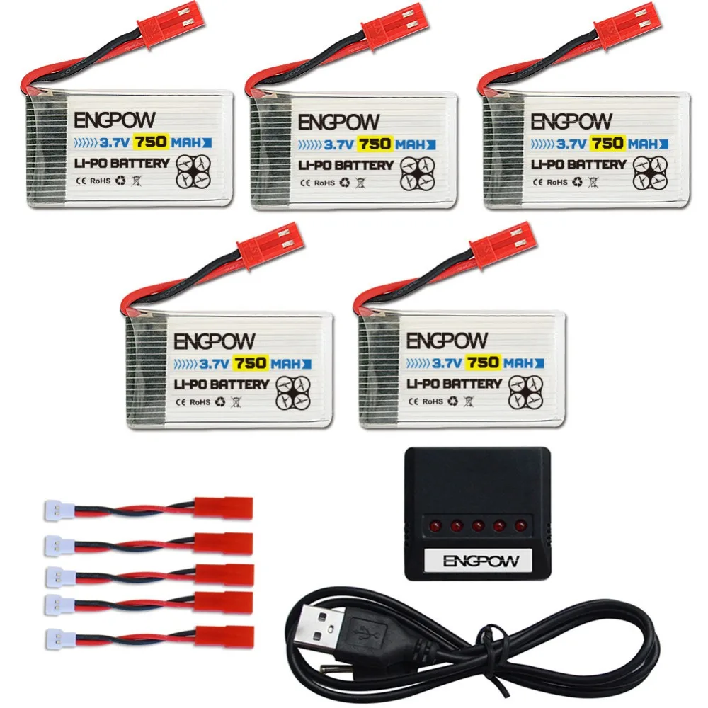 5 шт. 3 7 В 750 мАч 25C Lipo Батарея с X5 Зарядное устройство для MJX X400 X400W святой камень X300C