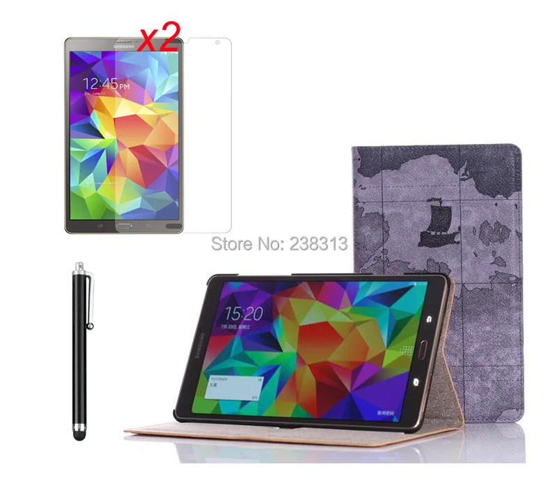 Кожаный чехол подставка MagSmart в стиле ретро с картой мира + 2 прозрачных пленки