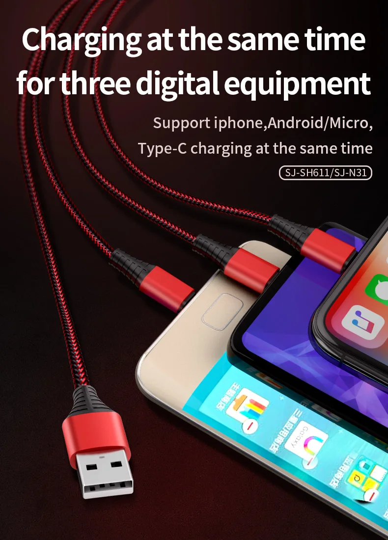 Скад три в одном USB кабель type C Micro USB кабель для samsung Xiaomi huawei LG, usb кабель для зарядки для iPhone X8 7 6 6S plus 5
