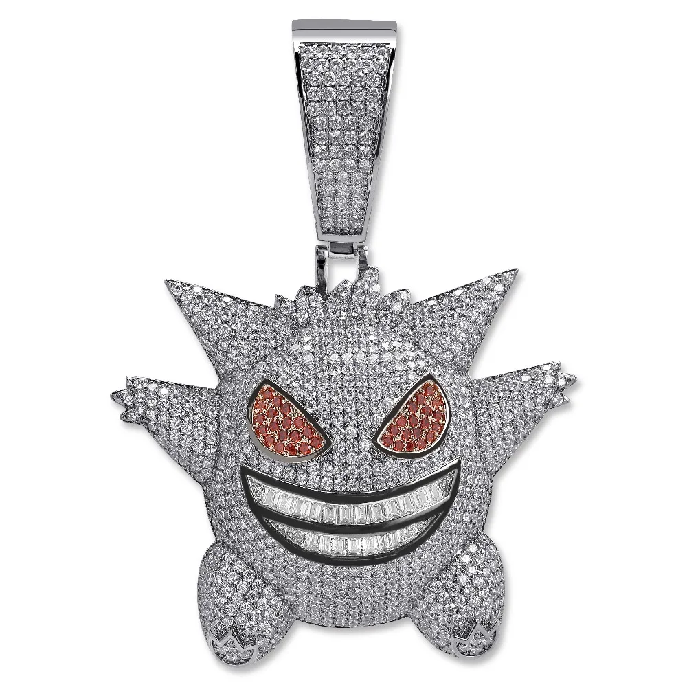 Супер большая подвеска Gengar Iced Out, мужское ожерелье с 12 мм кубинской цепочкой в стиле хип-хоп, персонализированные золотые серебряные подвески, ювелирные изделия