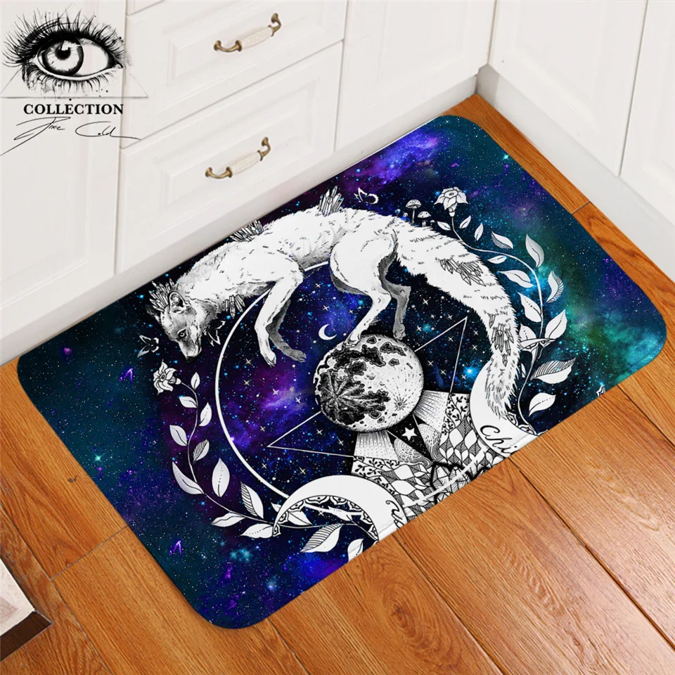 Ковер Wolf Galaxy by Pixie Cold Art Moon детский черный коврик с белой лисой для пола