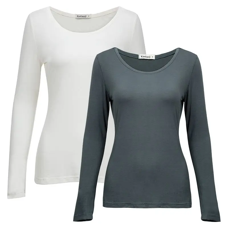 2PCS 2 шт./3 шт. в упаковке, вискоза, спандекс, джемпер, женская блузка с длинным рукавом, эластичная Удобная майка A0305 - Цвет: 2PCS