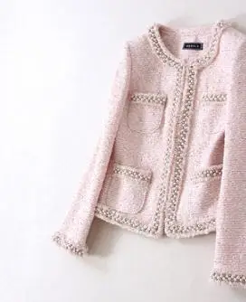 light pink Элегантный женский милый светильник, розовый твидовый жакет, Casaco Feminino, модная женская куртка на весну и осень, куртка с бисером, Jaqueta Feminina Y097 - Цвет: light pink