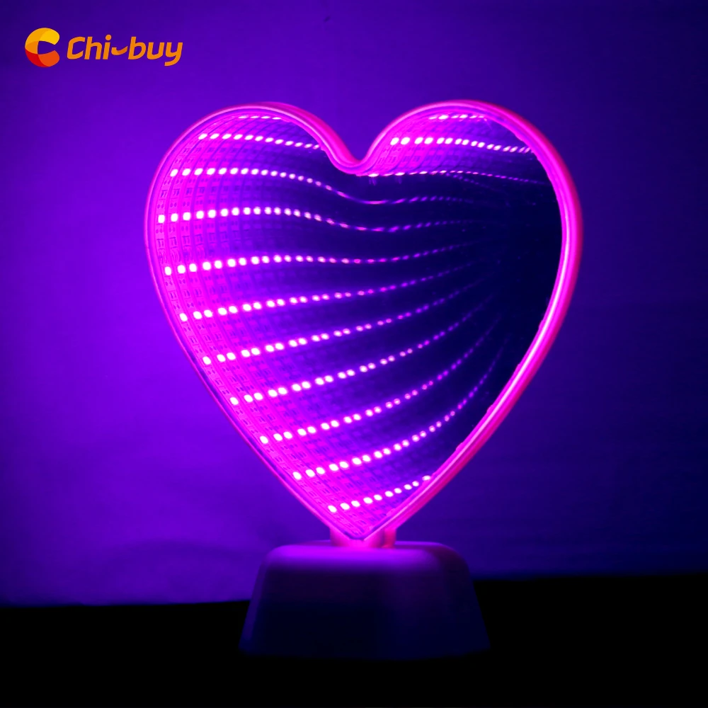 Chibuy القلب إنفينيتي نفق مصباح LED مرآة نفق ضوء المنزل الديكور ضوء تسجيل 3D سطح المكتب الديكور نفق مرآة ضوء