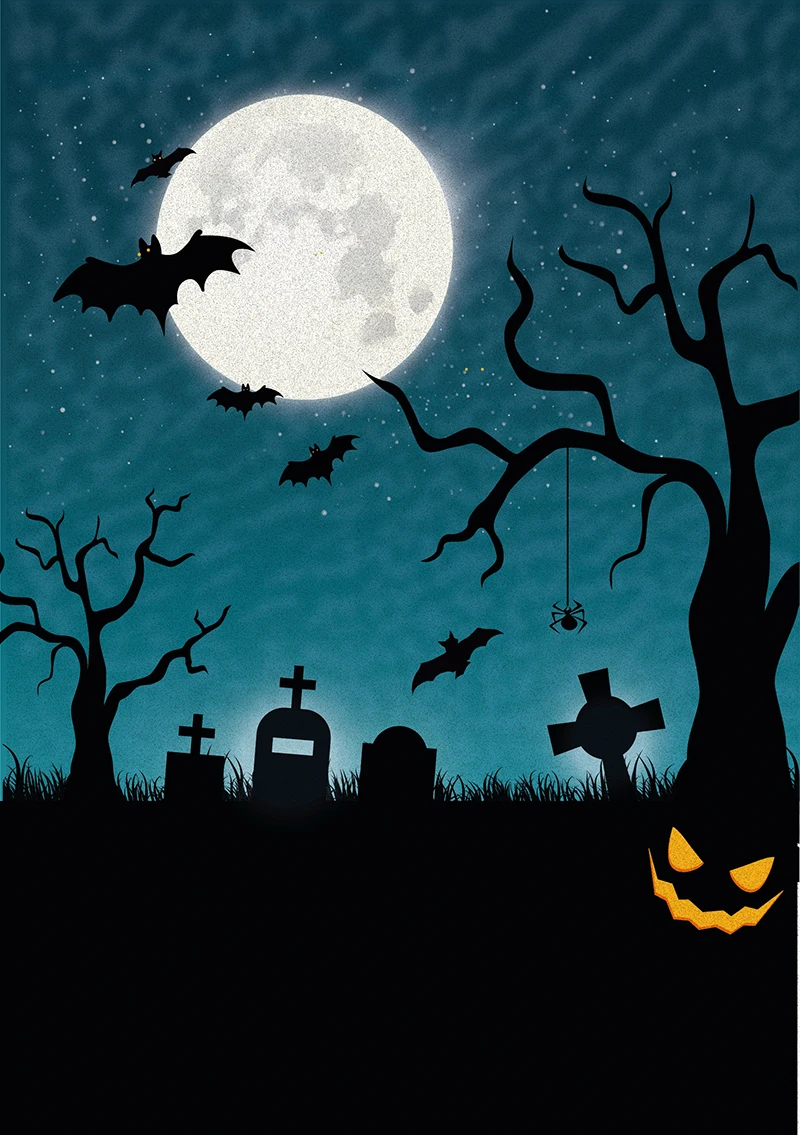 Фотофоны для фотосъемки на Хэллоуин Тыква летучие мыши Луна кладбище|photocall