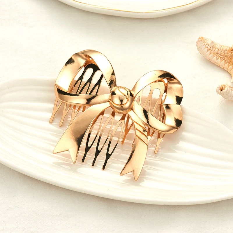 Винтажный бант золотого цвета расчески для волос женщин милый Бант Шпилька