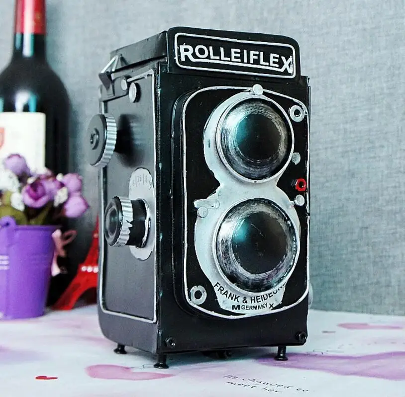 Черный Винтажная Классическая античная фотокамера rolleiflex, ручная работа, модель для дома, украшение для кофейного бара - Цвет: Черный