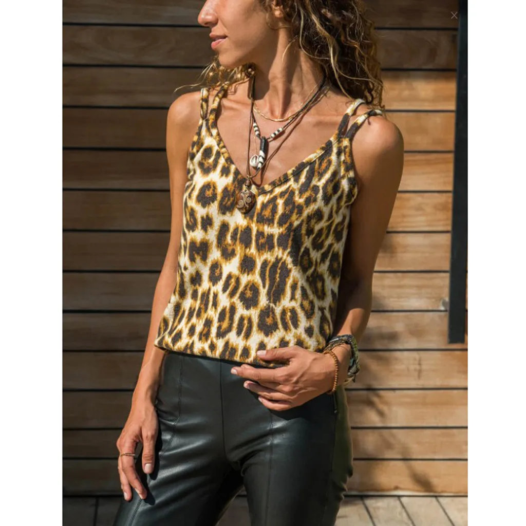 Hot 2019 fashion trend high quality sale Women Summer Vest Top Sleeveless Leopard Casual T-Shir Polyestert | Женская одежда