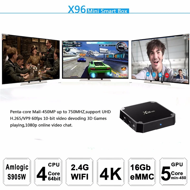 X96 Мини ТВ коробка Android 7 1 tv box 2 Гб 16 Amlogic S905W четырехъядерный 4 ГГц WiFi медиаплеер