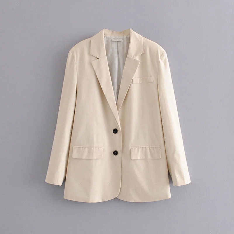 Autumn New Sale Cthink Linen Blazer Women Fashion Long Sleeve Good Quality Beige Suit Coat For Woman Stylish OL Casual Suits