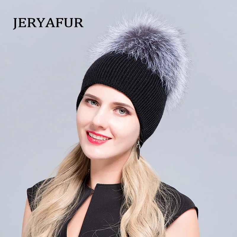 JERYAFUR, зимняя женская лыжная шапка,, стильная русская шерсть, лиса, Модная Кожаная шапка, вязаная, с ушками, защитная, двухэтажная шапка