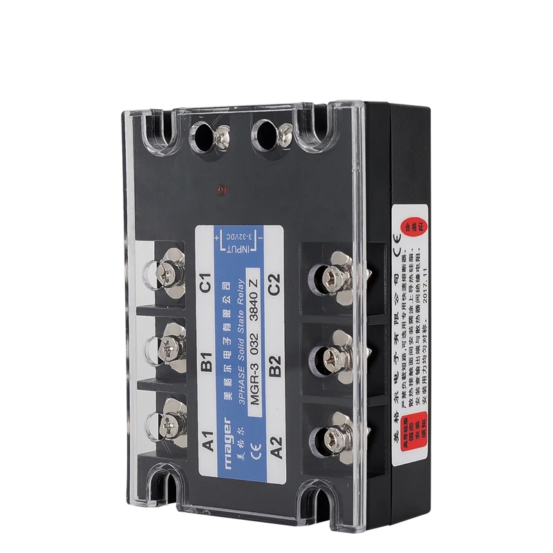 

40A DC control AC three phase Solid state relay SSR (MGR-3 032 3840 Z) With protective cover Solid State Relay 3-32V DC 380V AC