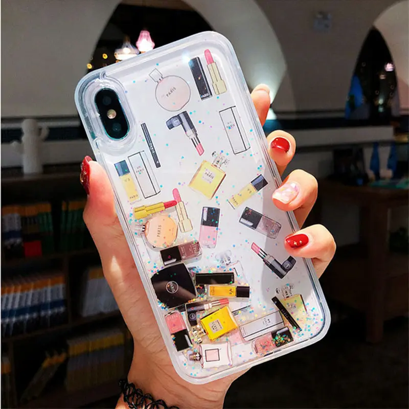 Стильный и прозрачный зыбучий песок для iPhone Xs Max Xr Жесткий пластиковый Чехол для iPhone 6 6s 7 8 Plus динамический жидкий ipone Shell