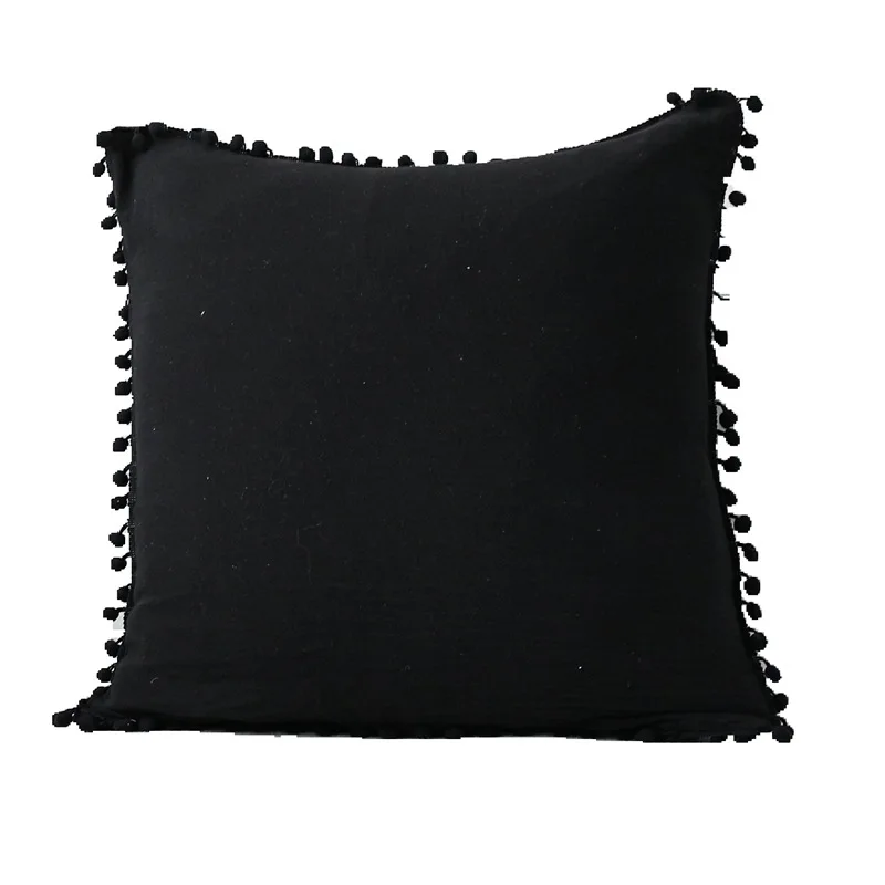 Однотонная наволочка с помпоном белая/Розовая/зеленая/черная декоративная