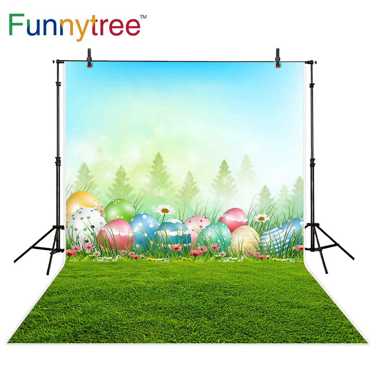 Фон для фотосъемки Funnytree пасхальные яйца трава лес цветы Солнечная Весна