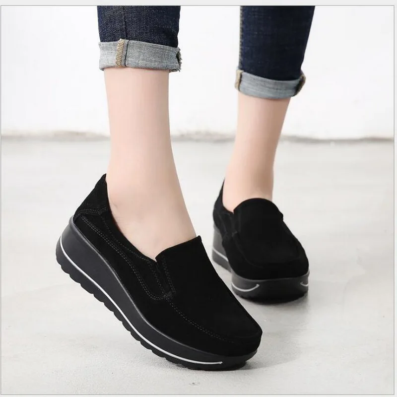 RUSHIMAN Autumn Women Flat Platform Loafers Ladies Elegant Genuine Leather Moccasins Shoes Woman Sneakers Shoes