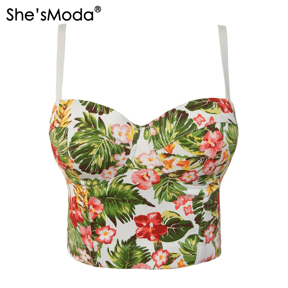 Женский бюстгальтер пуш ап She'sModa бюстье с цветочным и пальмовым принтом